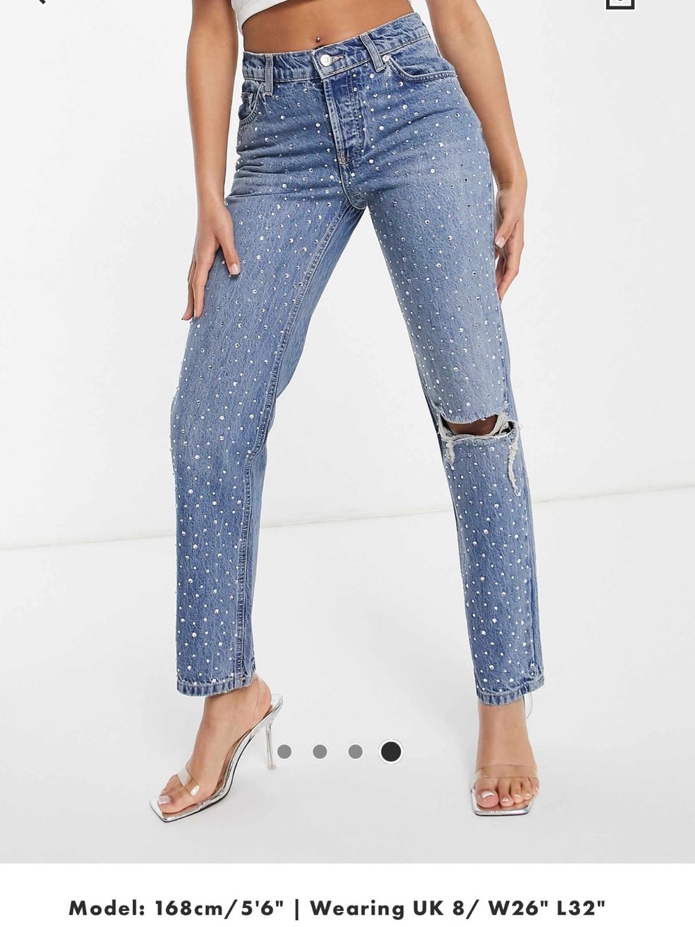ASOS Blue Rhinestone-Studded Straight Leg Jeans - Picture 2 of 8